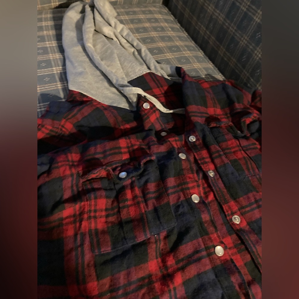 Hooded Plaid Button up